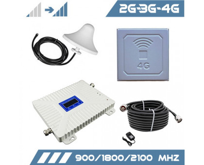 Комплект усиления сигнала "Связь + интернет Усиленный" с антенной 17 Дб  (900/1800/2100 МГц)