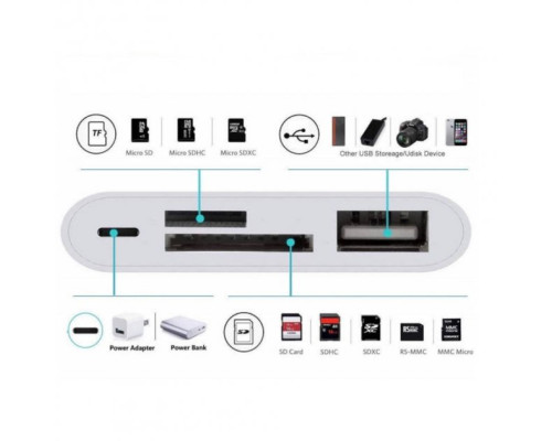 Перехідник для iPhone USB і SD/TF Card Reader адаптер для iPad на флешку і SD TF картрідер кабель з роз'ємом зарядки