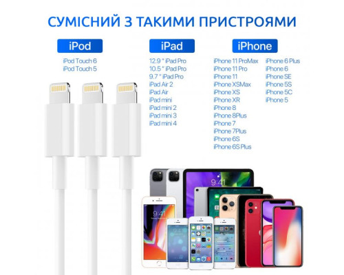 Кабель для зарядки iPhone 6 шт комплект зарядки Apple Lightning to USB 1м зарядний кабель для Apple айфон PAVLYSH PC-06