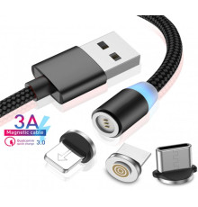 Кабель магнітний для заряджання телефону 3 в 1 зарядка для iphone ipad Micro USB Type C Lightning 2м IP-34