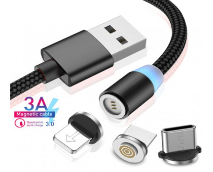 Кабель магнітний для заряджання телефону 3 в 1 зарядка для iphone ipad Micro USB Type C Lightning 2м IP-34
