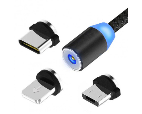 Кабель магнітний для заряджання телефону 3 в 1 зарядка для iphone ipad Micro USB Type C Lightning 2м IP-34