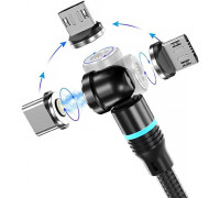 Магнітний кабель USB для зарядки всіх смартфонів USB-кабель 3в1 Micro USB Type C USB C 3A Швидка зарядка Обертання на 360° 1м