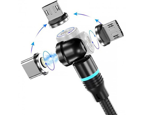Магнитный кабель для быстрой зарядки всех смартфонов и планшетов USB-кабель 3в1 Micro USB Type C USB C 3A Быстрая зарядка Вращение на 360° 1м Pavlysh XC-17