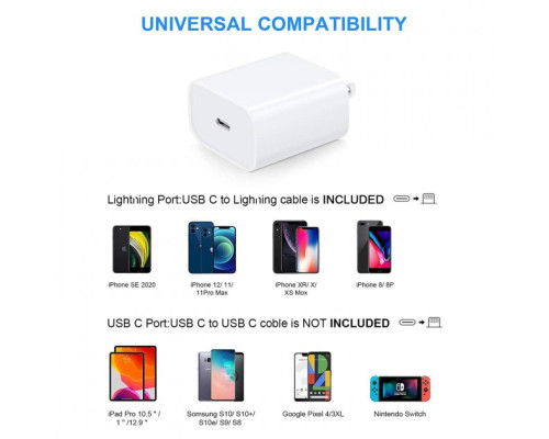 Швидка зарядка для iphone 11/12 комплект кабель Typ-C Lighting Блок живлення 20W PAVLYSH