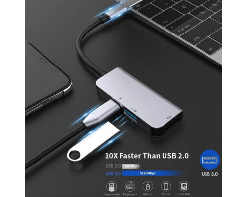 USB хаб Type-C to HDMI USB 3.0 PD 4K UHD USB-C хаб для MacBook USB HUB для ноутбука Space Gray PAVLYSH (PH-26)