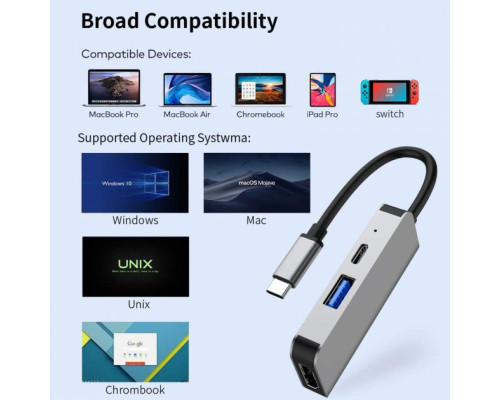 USB хаб Type-C to HDMI USB 3.0 PD 4K UHD USB-C хаб для MacBook USB HUB для ноутбука Space Gray PAVLYSH (PH-26)