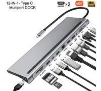 USB хаб Type C 12 в 1 HDMI VGA AUX 3.5 mm SD/TF Card Reader USB Hub 3x3.0 Ethernet RJ 45 USB C Charging PAVLYSH H-8