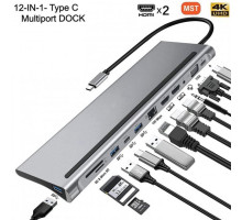 USB хаб Type C 12 в 1 HDMI VGA AUX 3.5 mm SD/TF Card Reader USB Hub 3x3.0 Ethernet RJ 45 USB C Charging PAVLYSH H-8