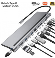 USB хаб Type C 12 в 1 HDMI VGA AUX 3.5 mm SD/TF Card Reader USB Hub 3x3.0 Ethernet RJ 45 C USB Charging перехідник З USB - HUB для MacBook Pro PAVLYSH