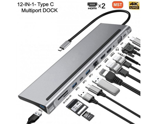 USB хаб Type C 12 в 1 HDMI VGA AUX 3.5 mm SD/TF Card Reader USB Hub 3x3.0 Ethernet RJ 45 C USB Charging перехідник З USB - HUB для MacBook Pro PAVLYSH