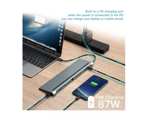 USB хаб Type C 12 в 1 HDMI VGA AUX 3.5 mm SD/TF Card Reader USB Hub 3x3.0 Ethernet RJ 45 C USB Charging перехідник З USB - HUB для MacBook Pro PAVLYSH