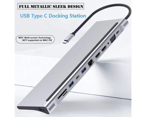 USB хаб Type C 12 в 1 HDMI VGA AUX 3.5 mm SD/TF Card Reader USB Hub 3x3.0 Ethernet RJ 45 C USB Charging перехідник З USB - HUB для MacBook Pro PAVLYSH