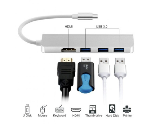 USB хаб для MacBook Type C на 3 USB 3.0 та HDMI адаптер Usb hub для USB-C to USB та HDMI на комп'ютер MacBook hub PAVLYSH (PH-12)