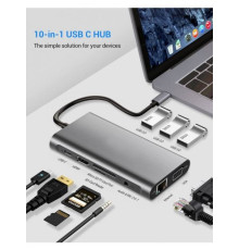 USB хаб Type C 10 в 1 HDMI VGA AUX 3.5 mm SD/TF Card Reader USB Hub 3x3.0 Ethernet LAN RJ 45 C USB Charging перехідник USB хаб для MacBook Pro PAVLYSH (PH-43)
