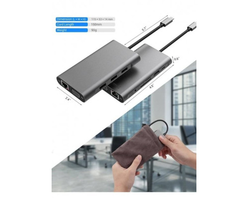 USB хаб Type C 10 в 1 HDMI VGA AUX 3.5 mm SD/TF Card Reader USB Hub 3x3.0 Ethernet LAN RJ 45 C USB Charging перехідник USB хаб для MacBook Pro PAVLYSH (PH-43)