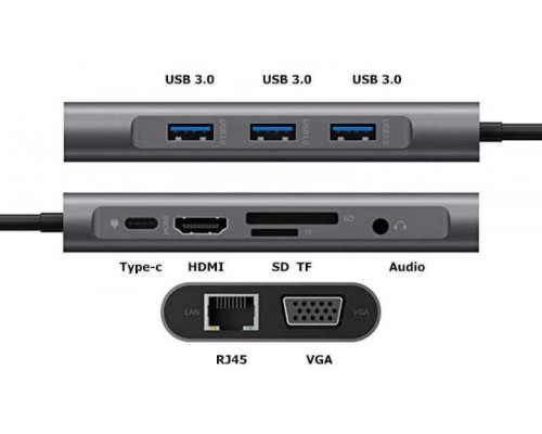 USB хаб Type C 10 в 1 HDMI VGA AUX 3.5 mm SD/TF Card Reader USB Hub 3x3.0 Ethernet LAN RJ 45 C USB Charging перехідник USB хаб для MacBook Pro PAVLYSH (PH-43)