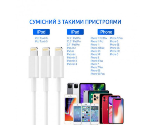 Кабель для заряджання iPhone довжиною 2 метри Bitzen зарядка для айфона шнур для синхронізації iPad cable Lighting to USB