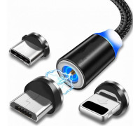 Магнітний кабель шнур для заряджання телефону Lightning, MicroUSB, Type-C Магнітна зарядка з круглим роз'ємом 0,5м USB-77 3в1