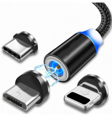 Магнітний кабель шнур для заряджання телефону Lightning, MicroUSB, Type-C Магнітна зарядка з круглим роз'ємом 0,5м USB-77 3в1