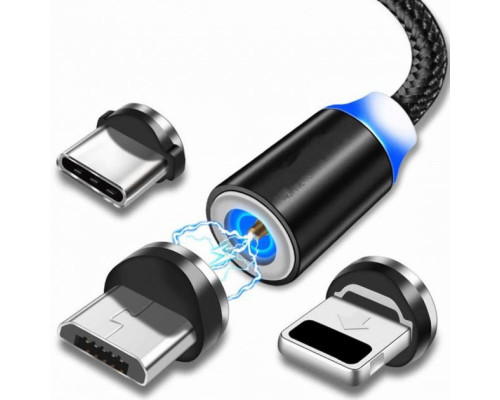 Магнітний кабель шнур для заряджання телефону Lightning, MicroUSB, Type-C Магнітна зарядка з круглим роз'ємом 0,5м USB-77 3в1
