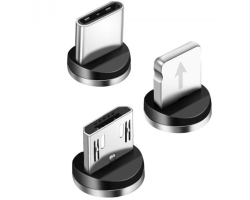 Магнітний кабель шнур для заряджання телефону Lightning, MicroUSB, Type-C Магнітна зарядка з круглим роз'ємом 0,5м USB-77 3в1