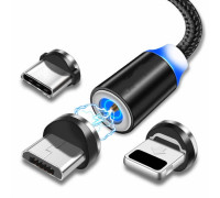 Магнитный кабель шнур для зарядки телефона Lightning, MicroUSB, Type-C Магнитная зарядка с круглым разъемом USB-77 3в1