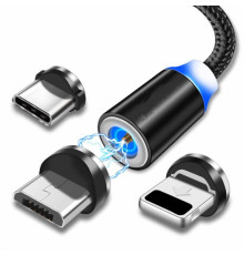 Магнітний кабель шнур для заряджання телефону Lightning, MicroUSB, Type-C Магнітна зарядка з круглим роз'ємом USB-77 3в1