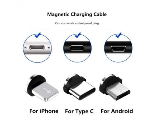 Магнітний кабель шнур для заряджання телефону Lightning, MicroUSB, Type-C Магнітна зарядка з круглим роз'ємом USB-77 3в1