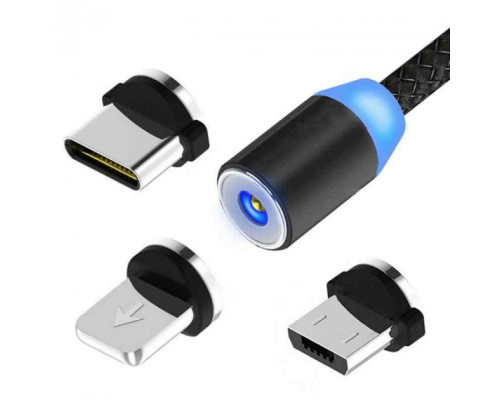 Магнітний кабель шнур для заряджання телефону Lightning, MicroUSB, Type-C Магнітна зарядка з круглим роз'ємом USB-77 3в1