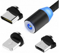 Магнитная зарядка кабель USB 3 в 1 X-Cable TP для Android, Iphone, Type C Magnetic USB Cable 1м Black