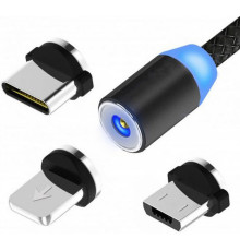Магнитная зарядка кабель USB 3 в 1 X-Cable TP для Android, Iphone, Type C Magnetic USB Cable 1м Black