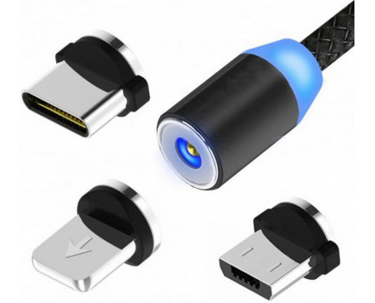 Магнитная зарядка кабель USB 3 в 1 X-Cable TP для Android, Iphone, Type C Magnetic USB Cable 1м Black