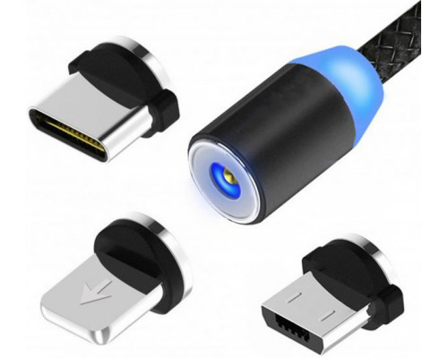 Магнитная зарядка кабель USB 3 в 1 X-Cable TP для Android, Iphone, Type C Magnetic USB Cable 1м Black