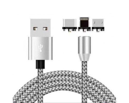 Магнитная зарядка кабель USB 3 в 1 X-Cable TP для Android, Iphone, Type C Magnetic USB Cable 1м Black