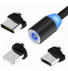 Магнитная зарядка кабель USB 3 в 1 X-Cable TP для Android, iPhone, Type C Magnetic USB Cable 0,5м Black
