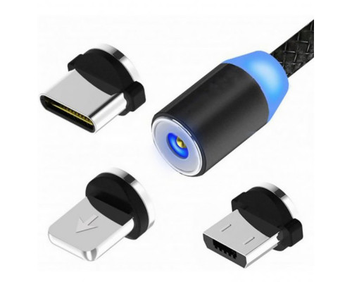 Магнитная зарядка кабель USB 3 в 1 X-Cable TP для Android, iPhone, Type C Magnetic USB Cable 0,5м Black