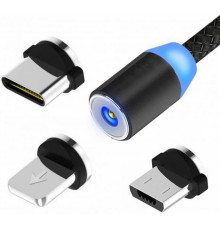 Магнитная зарядка кабель USB 3-в-1 X-Cable TP для Android, Iphone, Type C Magnetic USB Cable 2м Black