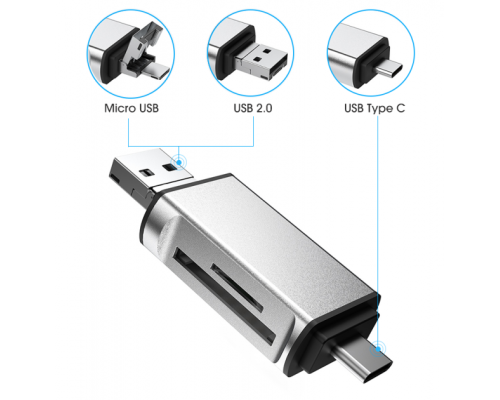 Перехідник Card Reader SD/MicroSD флешка на USB Type-C та USB 2.0 адаптер USB на Micro USB для картридер PAVLYSH (PA-46)