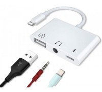 Перехідник для iPhone на USB та навушники AUX адаптер для iPad на аудіо 3.5mm та USB флешку кабель PAVLYSH (PA-37)