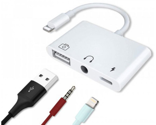 Перехідник для iPhone на USB та навушники AUX адаптер для iPad на аудіо 3.5mm та USB флешку кабель PAVLYSH (PA-37)