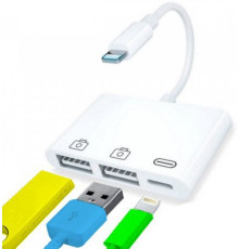 Перехідник для iPhone на 2 USB адаптер для iPad на флешку кабель для підключення камери з роз'ємом зарядки