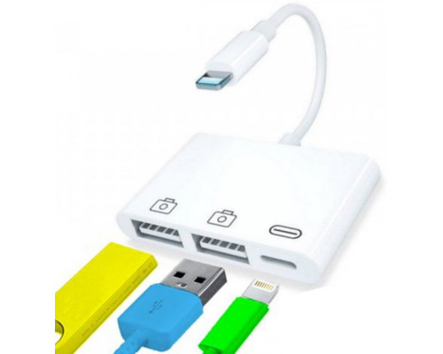 Перехідник для iPhone на 2 USB адаптер для iPad на флешку кабель для підключення камери з роз'ємом зарядки