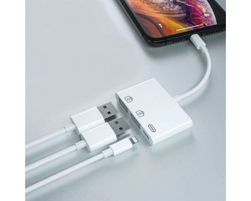 Перехідник для iPhone на 2 USB адаптер для iPad на флешку кабель для підключення камери з роз'ємом зарядки