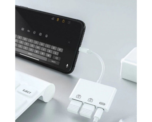 Перехідник для iPhone на 2 USB адаптер для iPad на флешку кабель для підключення камери з роз'ємом зарядки