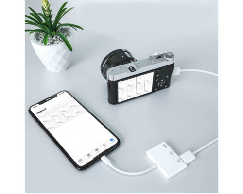 Перехідник для iPhone на 2 USB адаптер для iPad на флешку кабель для підключення камери з роз'ємом зарядки