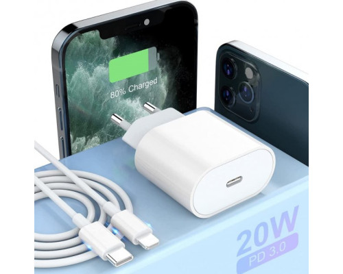 Комплект швидкої зарядки для Apple iPhone Зарядний пристрій 20 W USB-C + Кабель USB-C to Lightning PAVLYSH 8