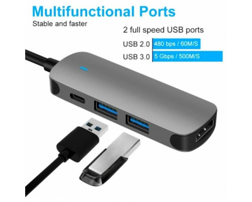 USB хаб Type-C to HDMI USB 3.0 PD Adapter 4K UHD Space Gray PAVLYSH (PH-56)